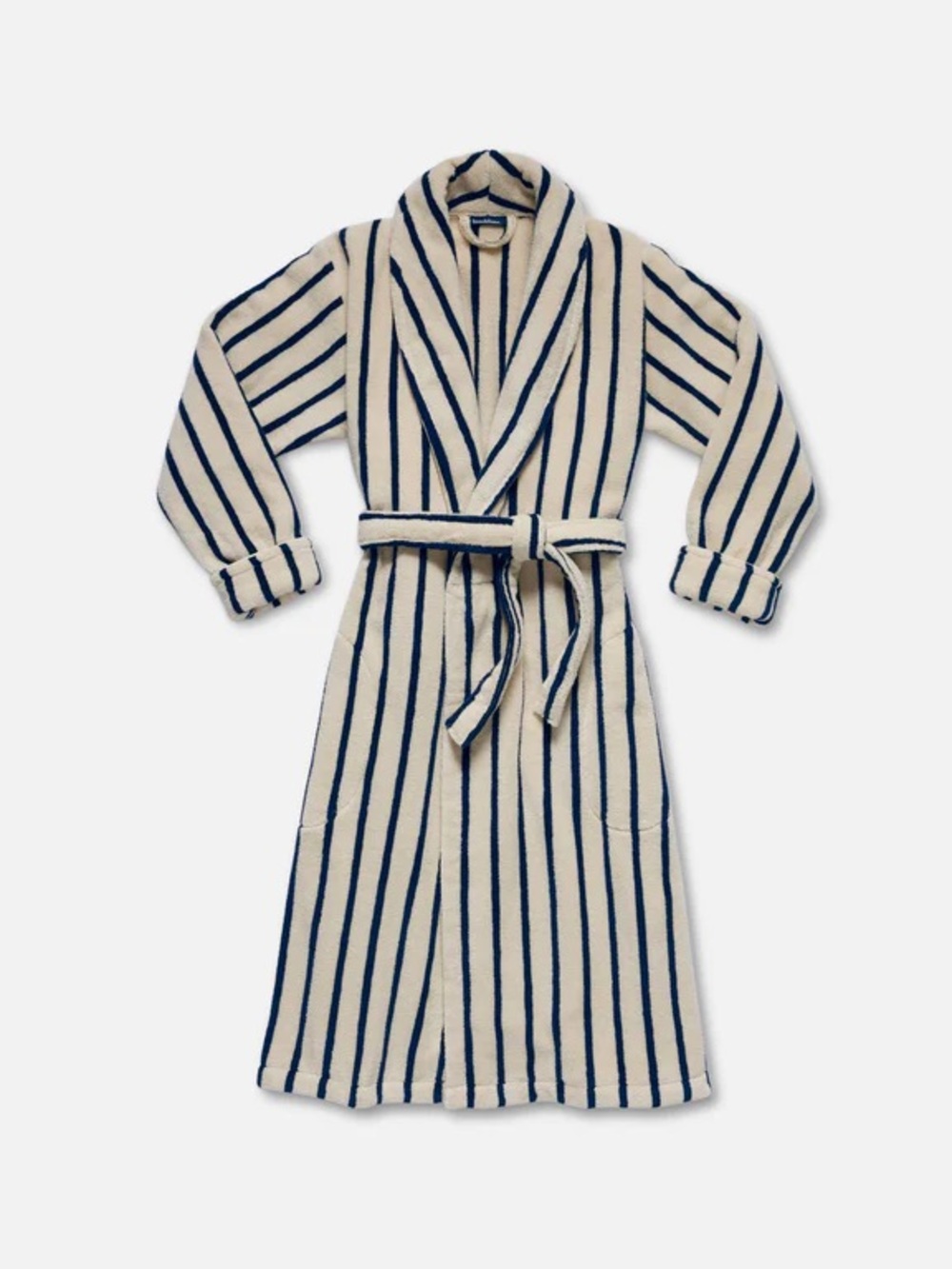 Brooklinen Cream and Navy Striped Plush Robe